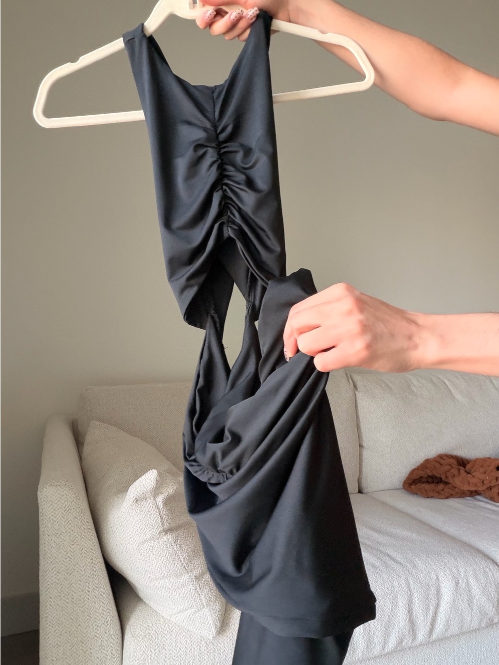 Tiger Mist Black Ruched Cutout Bodysuit